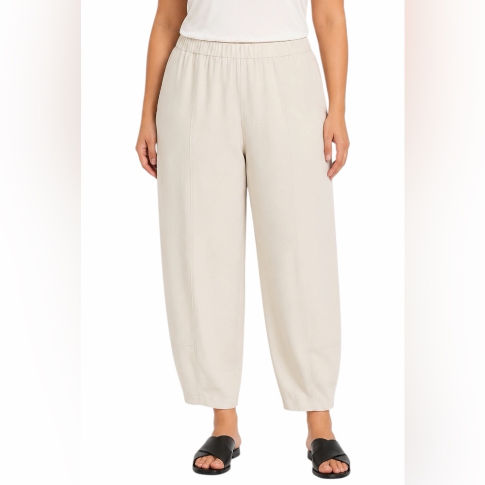 Eileen Fisher Lantern Ankle Pant Silk Georgette Crepe Lined Size XL Ivory NEW